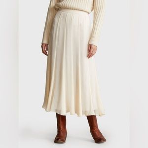 NWT Polo Ralph Lauren Chiffon A-Line Maxi Skirt in Natural Ivory, Size 4